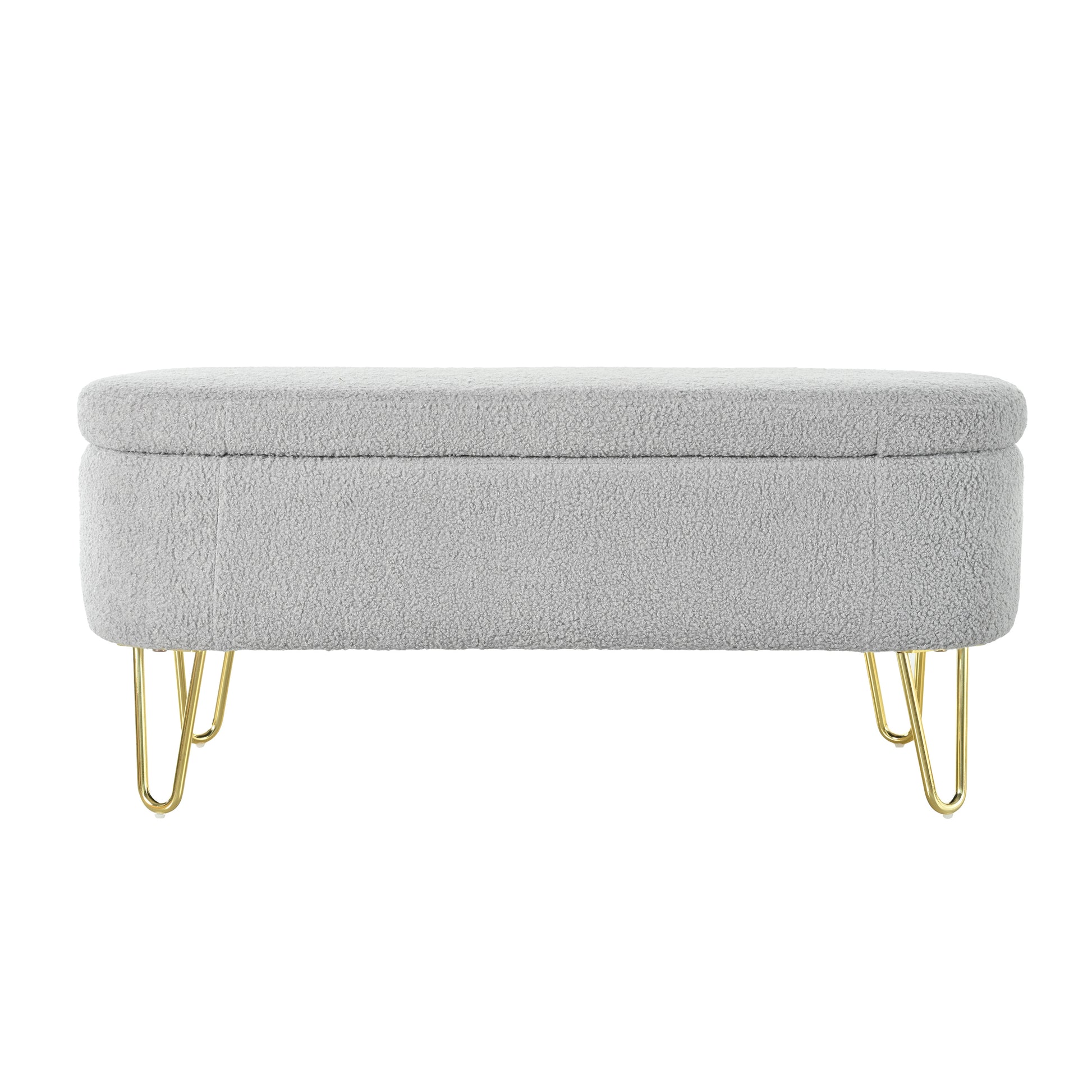 Oval Storage Bench For Living Room Bedroom End Of Bed, Upholstered Storage Ottoman Entryway Bench With Metal Legs,Grey Wood Primary Living Space Solid Grey Pine With Storage Grey Polyester Polyester Or Polyester Blend Backless Modern Oval Flip Top