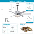 52'' Modern Ceiling Fans With Remote,Wood Ceiling Fan With Lights,Led Ceiling Fan Light With 6 Blade,3 Speed Ac Motor Indoor Ceiling Fan For Patio,Living Room,Bedroom Chrome Chrome American Design,American Traditional,Antique,Contemporary,Farmhouse