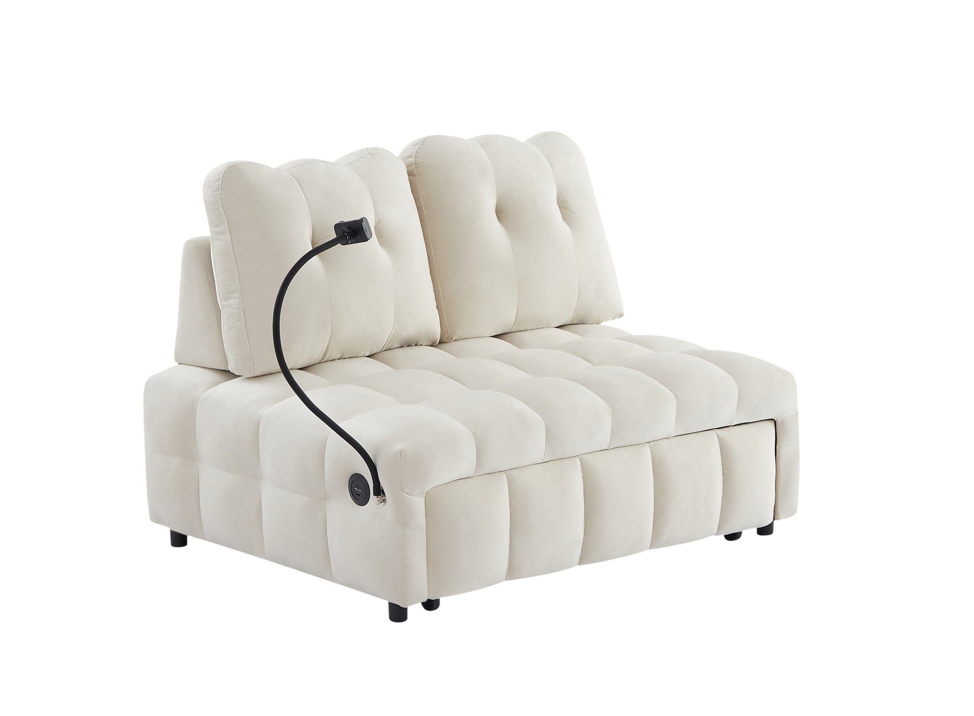 Modern Sofa Velvet Pull Out Bed,Independently Removable Backrest, Have Usb Port And Swivel Phone Stand ,Beige Beige Wood Velvet 2 Seat