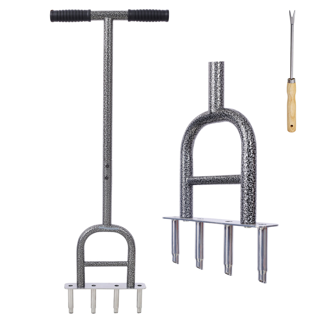 Lawn Coring Aerator, 4 Corer Plug Aerator Tool With Soft Rubber Grip, Manual Grass Aerating Tool, Garden Tool & Cleaning Hand Tool For Loosening Soil And Improving Lawn Health Gray Steel