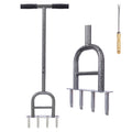 Lawn Coring Aerator, 4 Corer Plug Aerator Tool With Soft Rubber Grip, Manual Grass Aerating Tool, Garden Tool & Cleaning Hand Tool For Loosening Soil And Improving Lawn Health Gray Steel
