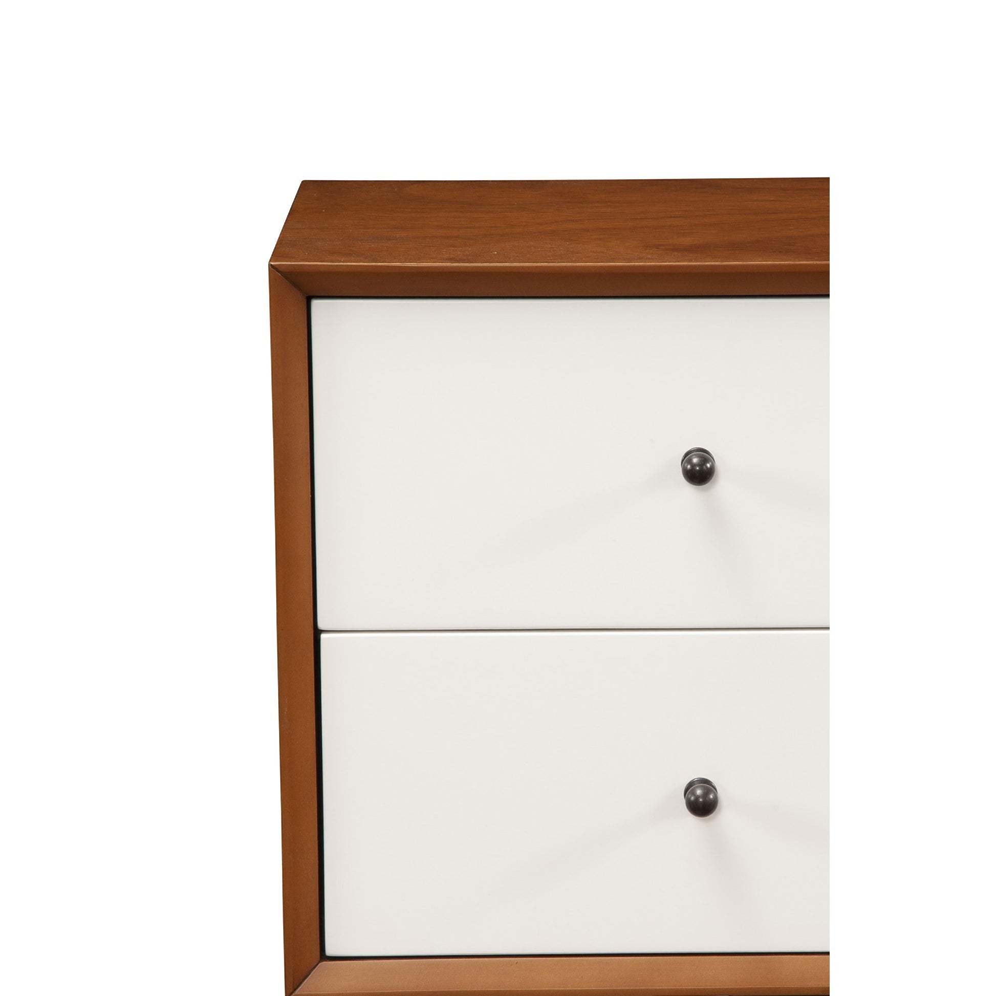 Stylish Wooden Nightstand With Two Drawers And Flared Legs, Brown And White Brown White Solid Wood