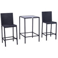 Outsunny 3Pcs Rattan Bar Set With Glass Top Table, 2 Bar Stools For Outdoor, Patio, Garden, Poolside, Backyard Black Aluminum