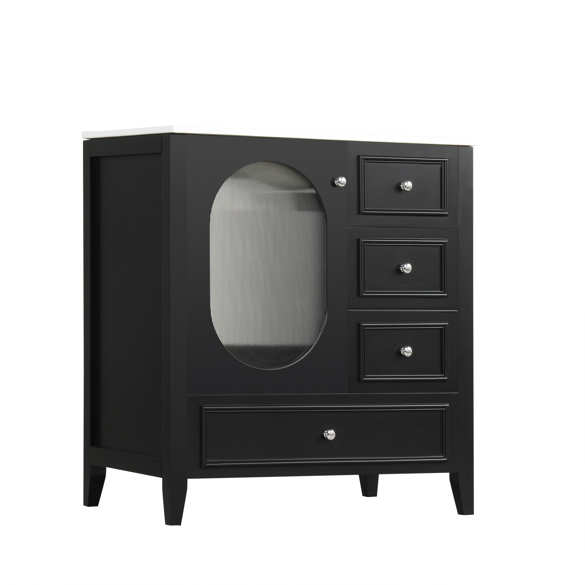 30" Bathroom Vanity With Sink, Bathroom Vanity Cabinet With Three Drawers And Door, Solid Wood And Mdf, Black Black Solid Wood Mdf