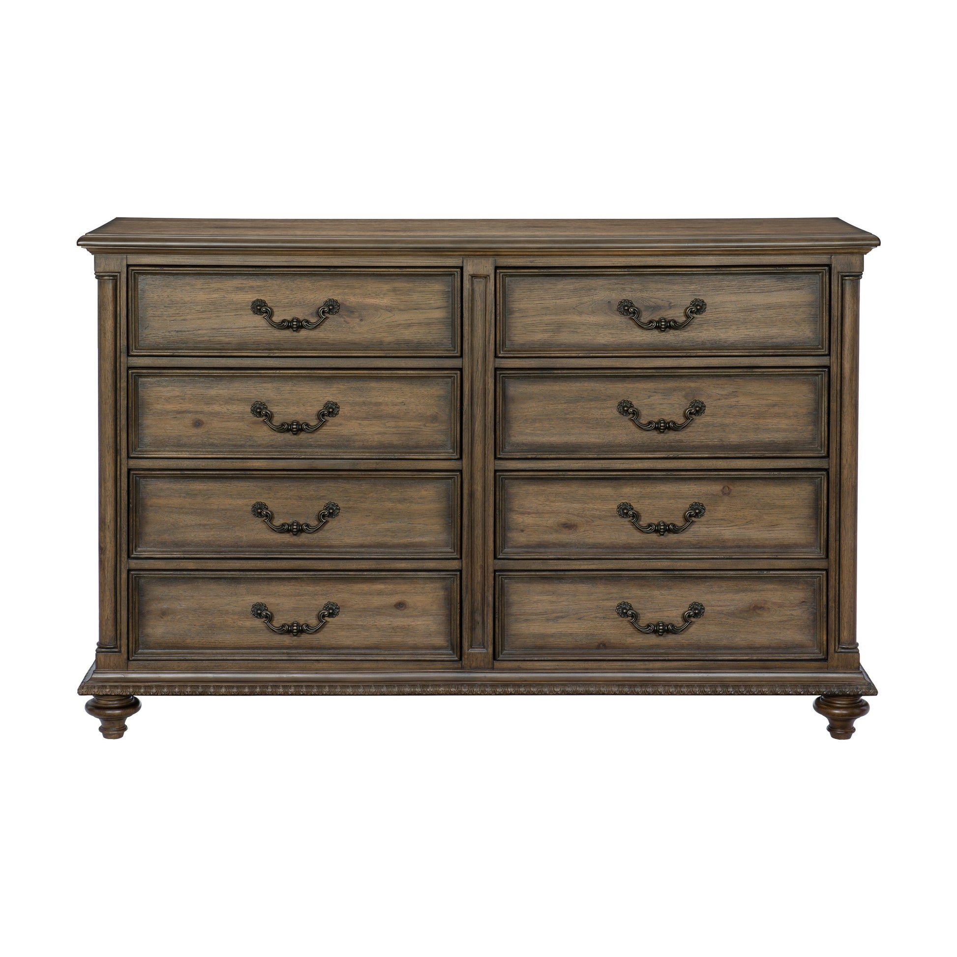 Traditional Vintage Style 1Pc Dresser Of 8 Drawers Metal Hardware Weathered Pecan Finish Classic Bedroom Furniture Brown Mix Bedroom Classic,Traditional,Vintage Wood