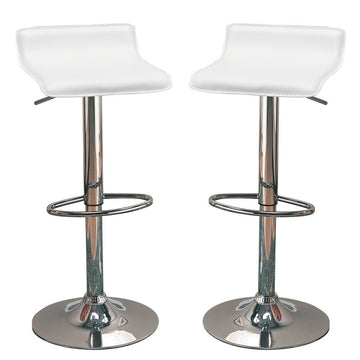 Contemporary Backless Seat Bar Stool, White ,Set Of 2 Silver White Metal