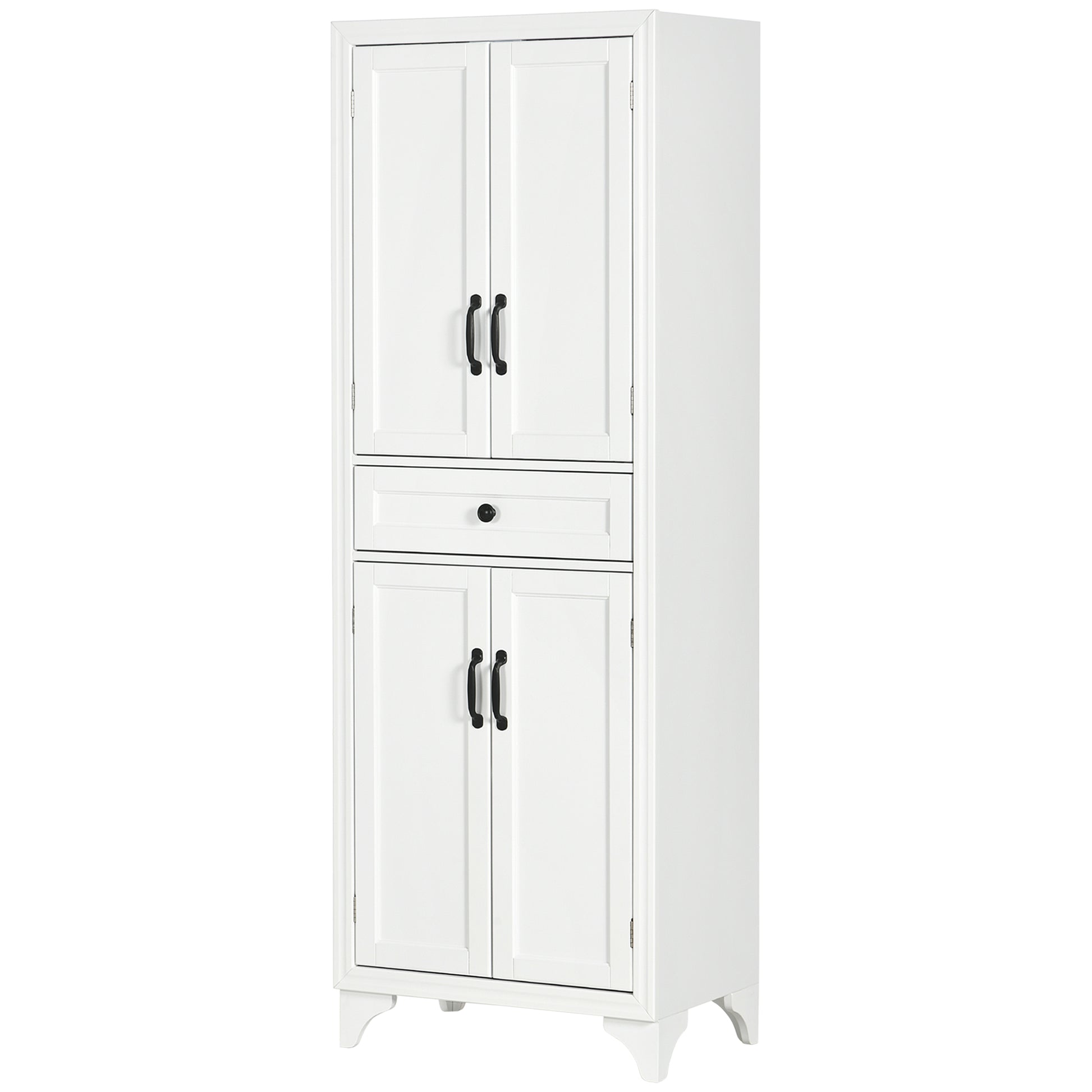 Homcom 67" Tall Freestanding Kitchen Pantry Cabinet, 4 Door Storage Cabinet With Drawer And Adjustable Shelves For Dining Room, White White Mdf