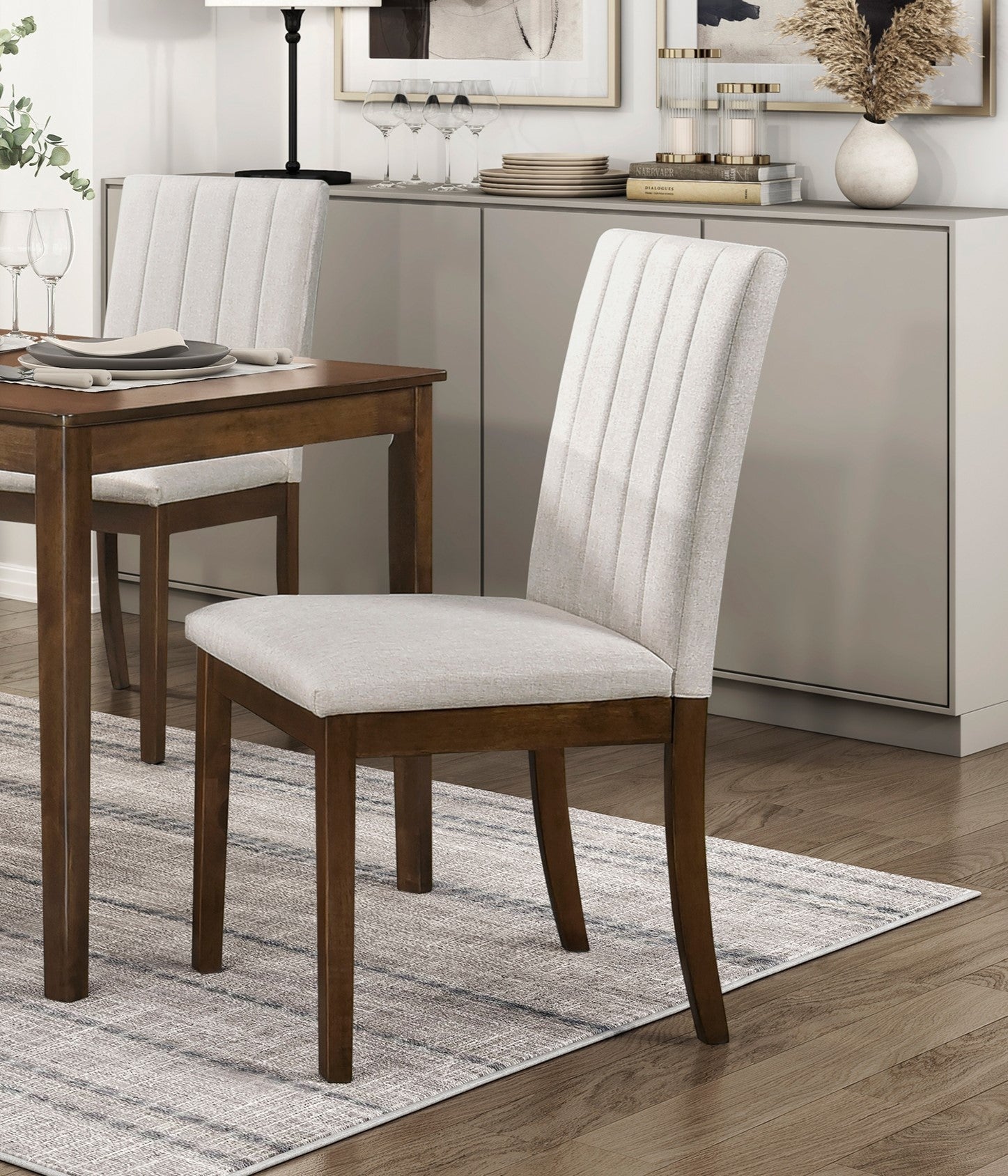 Contemporary Brown Finish Dining Chairs Set Of 2 Fabric Upholstery Seat And Back Wooden Kitchen Dinng Furniture Brown Dining Room Side Chair Wood