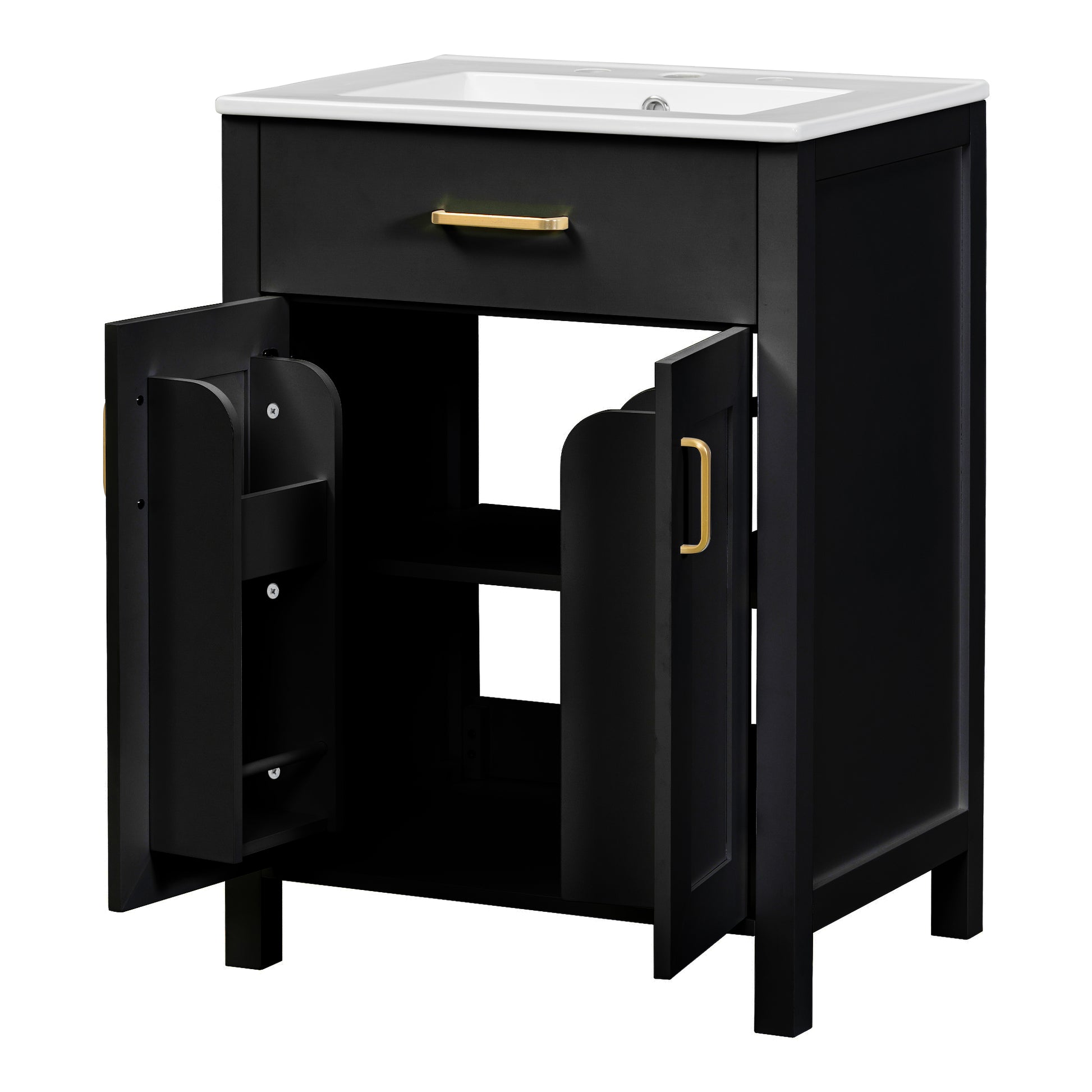 24"Bathroom Vanity Combo With Ceramic Sink, Luxurious Space Saving Vanity W24"*D18"*H34"Inch, 2 Soft Close Doors Black Bathroom Solid Wood Mdf