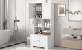 Tall And Wide Bathroom Floor Storage Cabinet, Bathroom Storage Unit, Freestanding Cabinet With 4 Doors, Adjustable Shelves, Open Multi Layer Shelves, White White Mdf