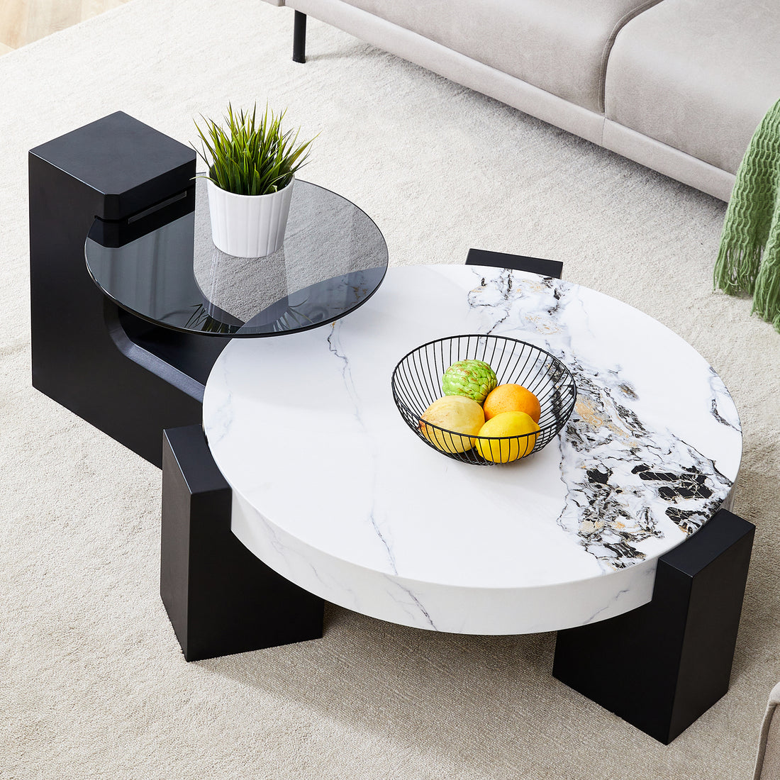 The Detachable Double Decker Coffee Table, The Stylish Design Is More Precious, And The Detachable Design Can Make The Use Of Space More Flexible And Suitable For Various Scenes. White Black Mdf