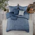 7 Piece Printed Seersucker Comforter Set Navy Queen Queen Navy Microfiber