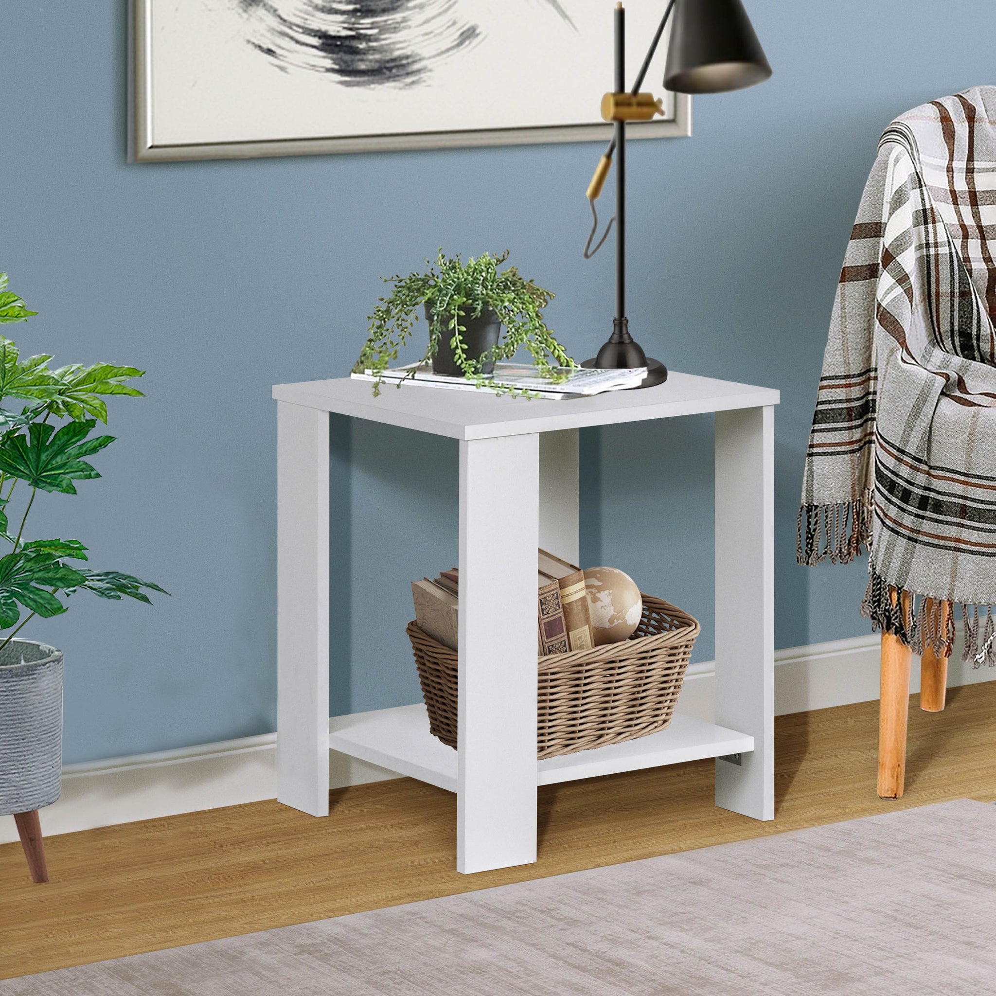 "End Table 1Set Of 2Table ""Modern White Side Table With Lower Shelf Sleek, Space Saving End Table For Living Room Or Bedroom White Solid Wood