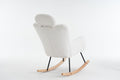 055 Teddy Fabric Upholstered Nursery Rocking Glider Chair Mid Century Modern Accent Arm Chair Padded Seat With High Backrest And Pillows For Living Room Bedroom Offices Ivory Teddy Headrest Solid