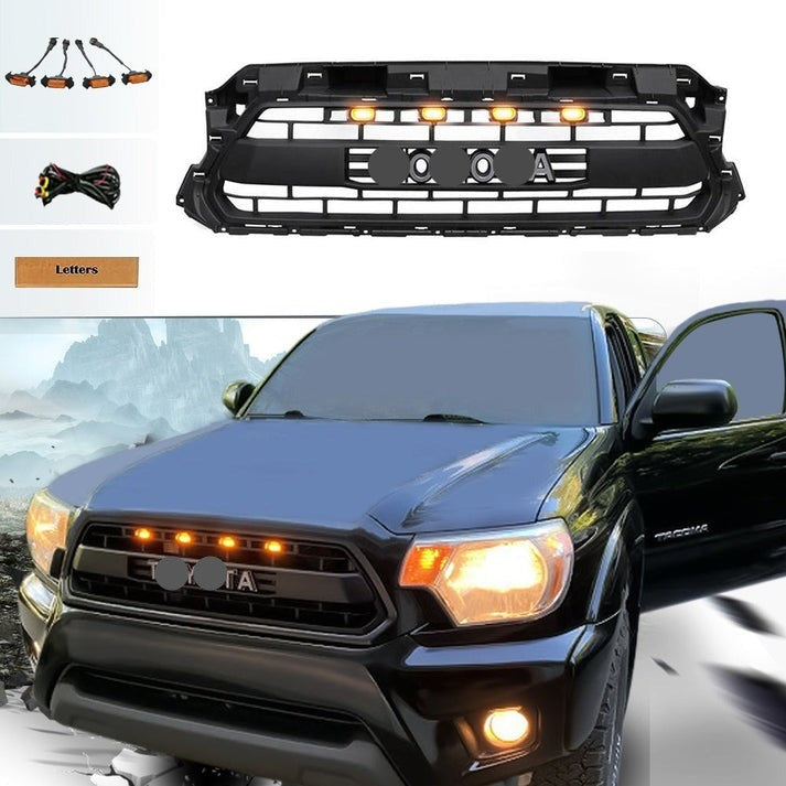 Front Grille For 2012 2013 2014 2015 2Nd Gen Toyota Tacoma Trd Pro Grill With Amber Lights Matte Black Black Abs Abs