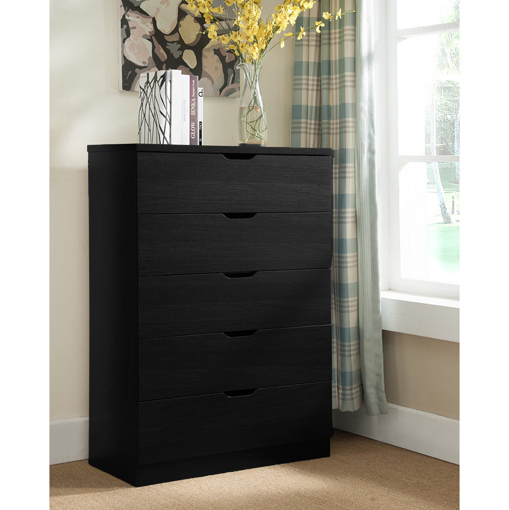 Functional 5 Drawer Chest In Black Finish Black Mdf