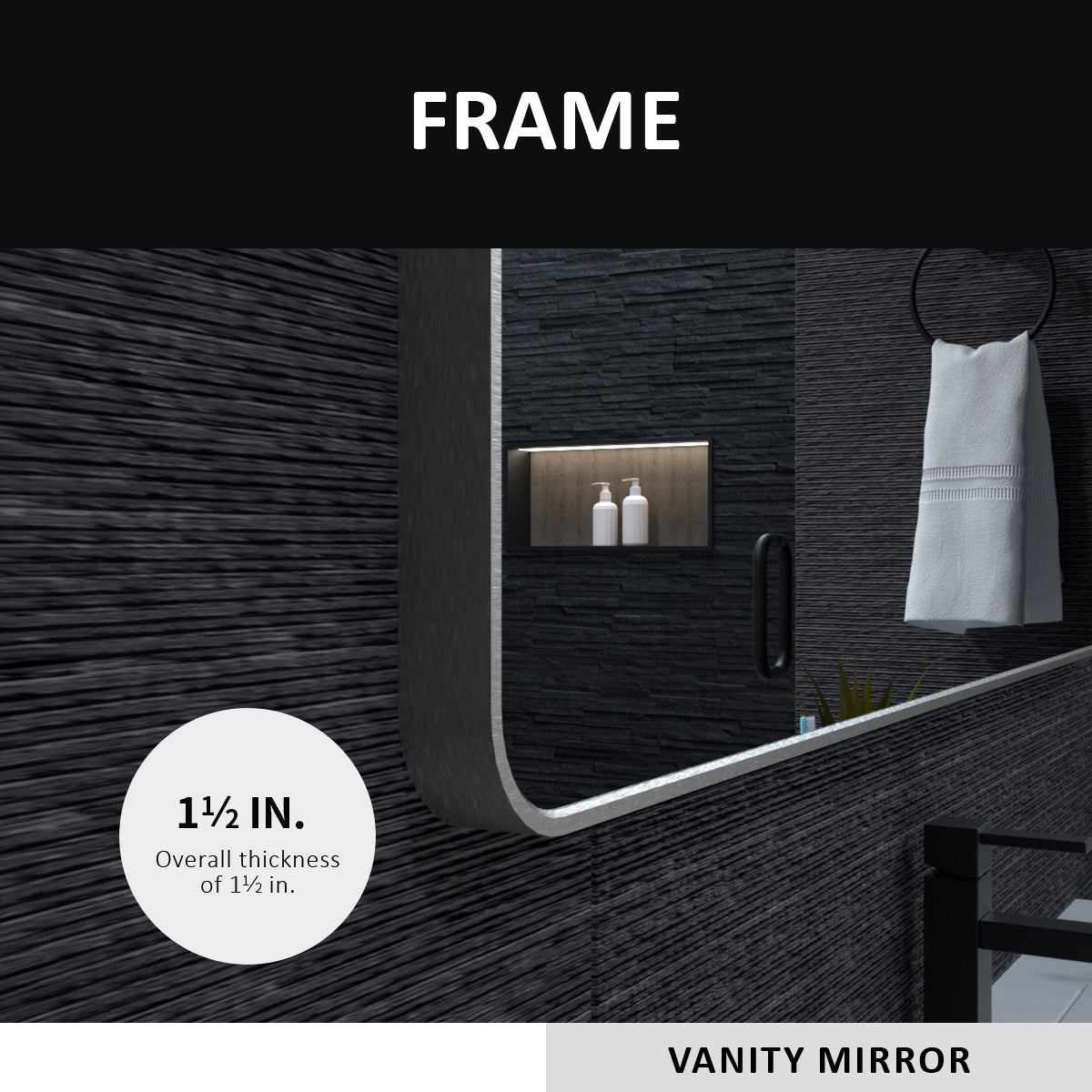 30X36 In. Aluminum Framed Rounded Rectangle Bathroom Wall Mirror, Brushed Nickel Bathroom Vanity Mirror Farmhouse, Anti Rust, Tempered Glass Mirrors, Hangs Horizontally Or Vertiy Brushed Nickel Aluminum