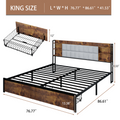 King Size Bed Frame With 2 Storage Drawers And Led Lights Headboard, Upholstered King Bed Frame With Charging Station, No Box Spring Needed, Easy Assembly Box Spring Not Required King Dark Brown Metal Bedroom Modern Bed Frame Velvet Mdf Metal
