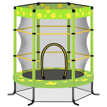 55 Inch Kids Trampoline With Safety Enclosure Net, 4.5Ft Outdoor Indoor Trampoline For Kids Green Green Metal