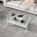 Rectangle Coffee Table With Tempered Glass Top And White Metal Legs, Modern Table For Living Roomtransparent Glass Transparent Tempered Glass