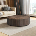 35.43 Inch Modern Round Coffee Table Mdf Coffee Table For Living Room,Drum Center Table For Apartment,No Need Assembly,Walnut Walnut Mdf