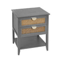 2 Drawer Side Table,Naturel Rattan,End Table,Suitable For Bedroom, Living Room, Study Gray Mdf