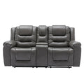 2 Seater Home Theater Recliner Manual Recliner Chair With A Storage Box And Two Cup Holders For Living Room,Bedroom, Grey Grey Foam Pu