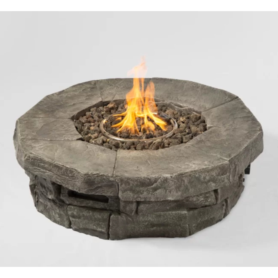 12" H X 37" W Outdoor Fire Pit Table Stone Gray Garden & Outdoor Modern Stone Concrete