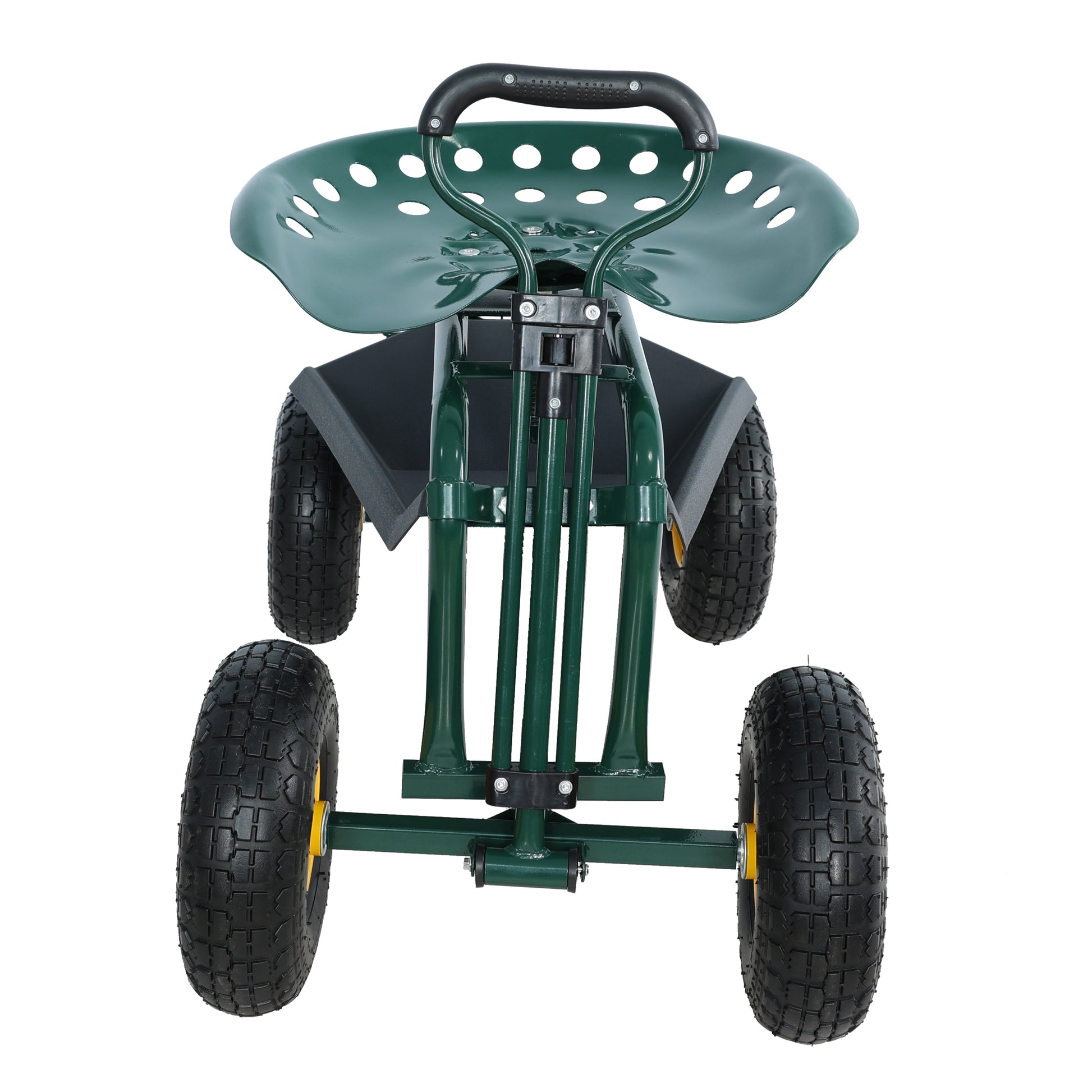 Garden Trolley Rolling Work Chair With Wheels, Garden Stool For Planting, 360 Degree Swivel Seat, Station Wagon Scooter With Steering Handle And Utility Tray, For Yard And Outdoors, Green Green Garden & Outdoor Iron