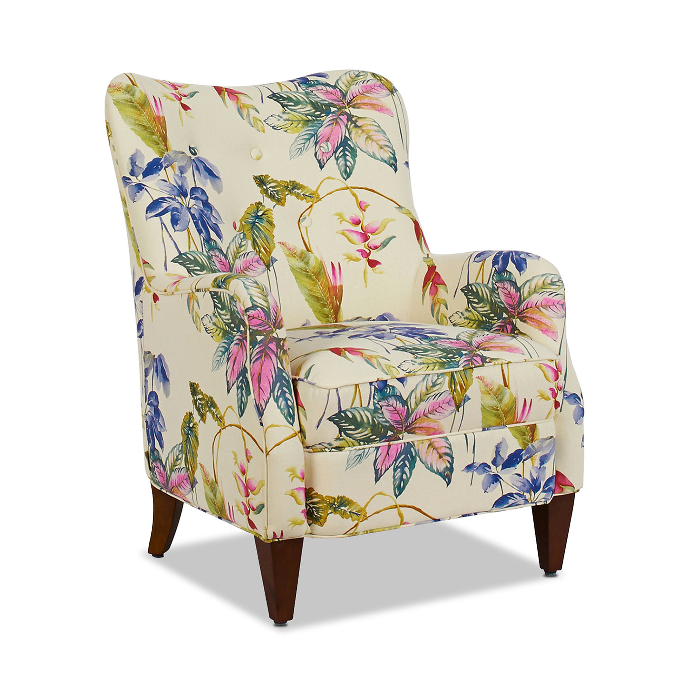 Paradise Upholstered Arm Chair, Off White Floral Printed On Cotton Beige Foam Fabric
