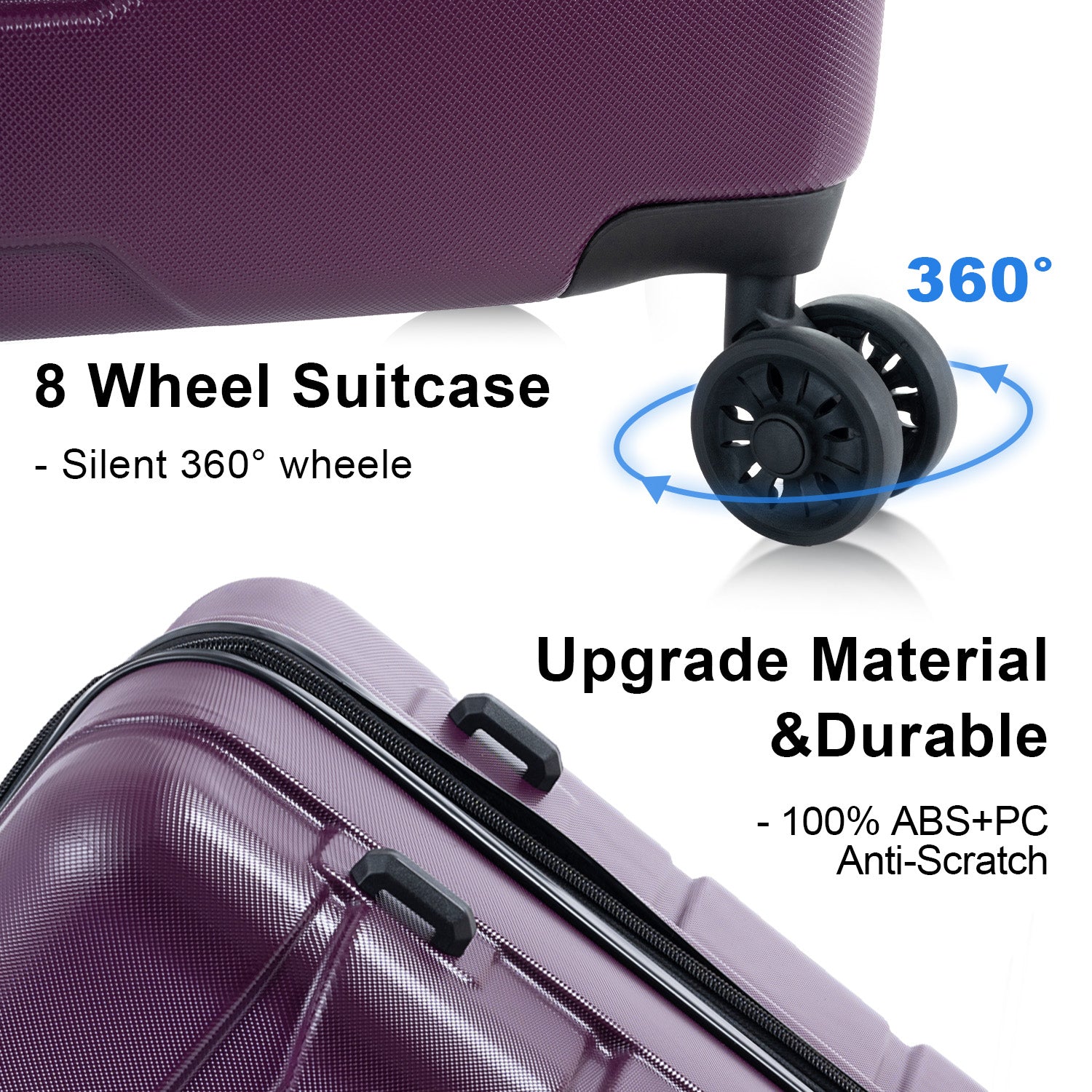 3pcs 20 24 28 Luggage Sets Lightweight Durable Suitcase Sets Spinner Wheels Suitcase with TSA Lock Purple