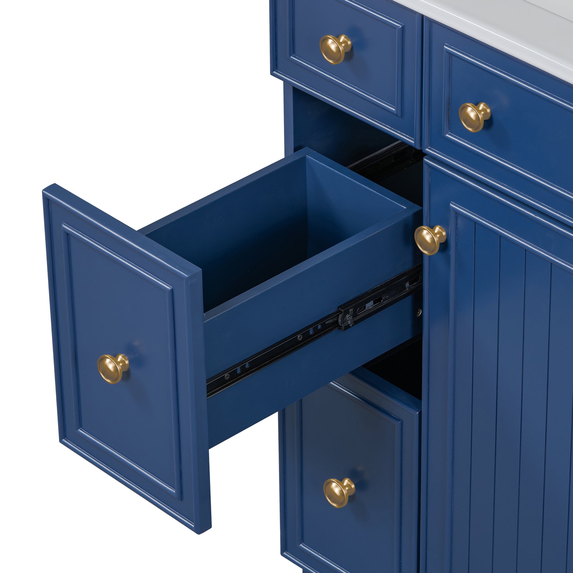 24 Inch Bathroom Vanity Cabinet With Ceramic Sink, 2 Drawers, 1 Door Blue Bathroom Solid Wood Mdf