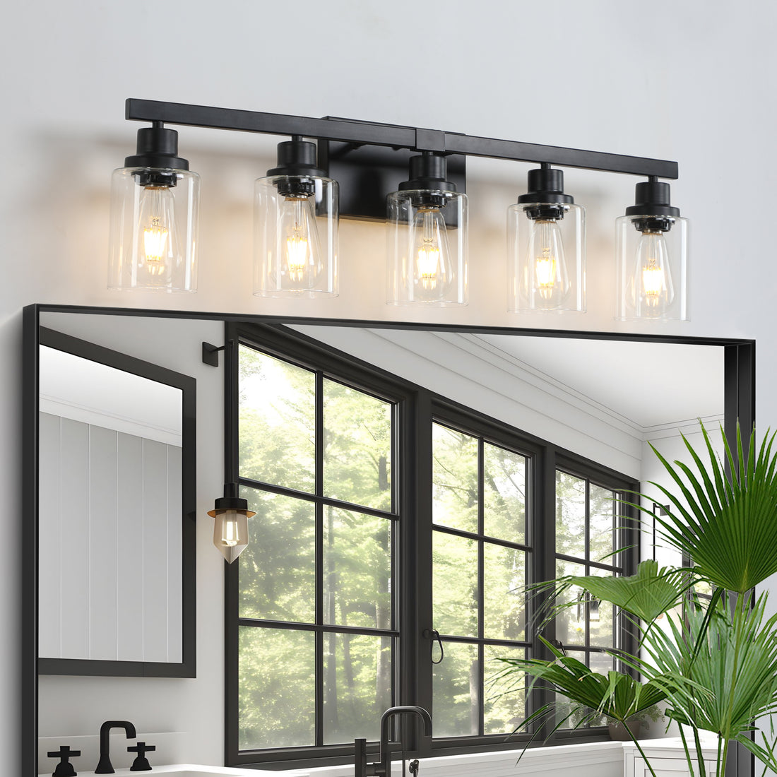 5 Lights Farmhouse Vanity Lights Fixture Rustic Bathroom Light Fixture Bathroom Sconce Black Modern Glass Iron