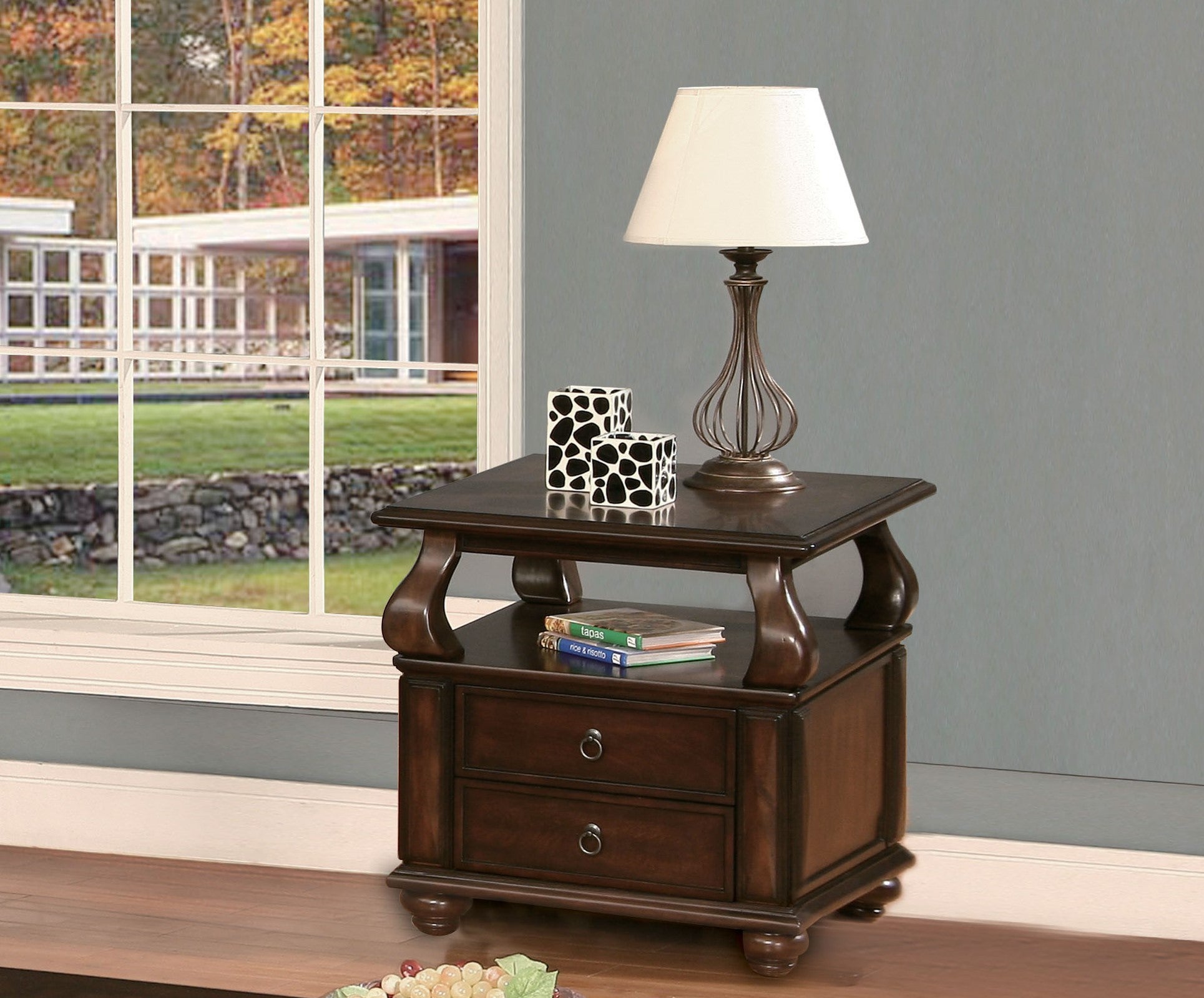 Walnut 2 Drawer End Table Walnut Primary Living Space Transitional Drawers Rectangular Particle Board Mdf