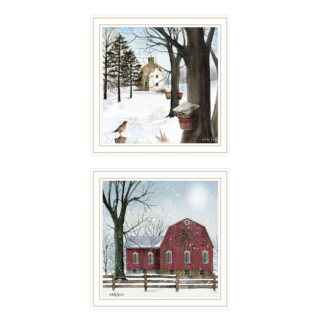 2 Piece Vignette A Little Snow, Waiting For Spring White Framed Wall Art For Living Room, Bedroom Wall Art Print For Home Decor By Billy Jacobs Multicolor Wood Paper