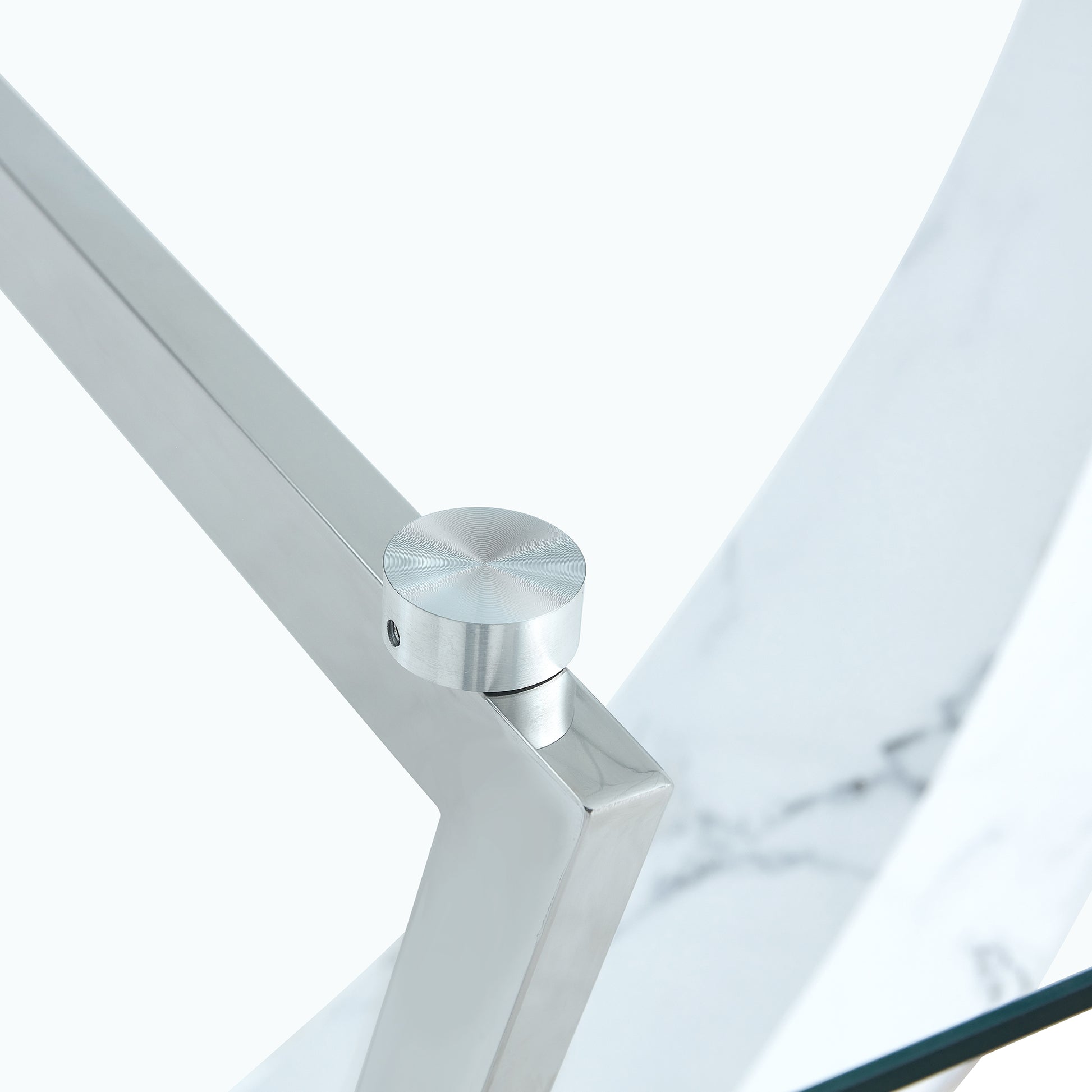 A Modern And Simple Rectangular Glass Table, Equipped With A 0.39 Inch Tempered Glass Table And Medium Density Board Legs, And Stainless Steel Support Shelves. Used In The Kitchen, Dining Room F 907 White Glass