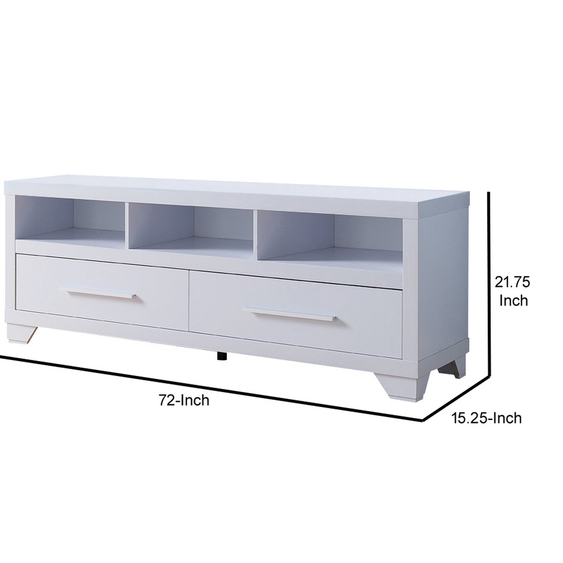 72 Inch Modern Tv Entertainment Console With 2 Drawers And 3 Shelves, White White 70 79 Inches Wood