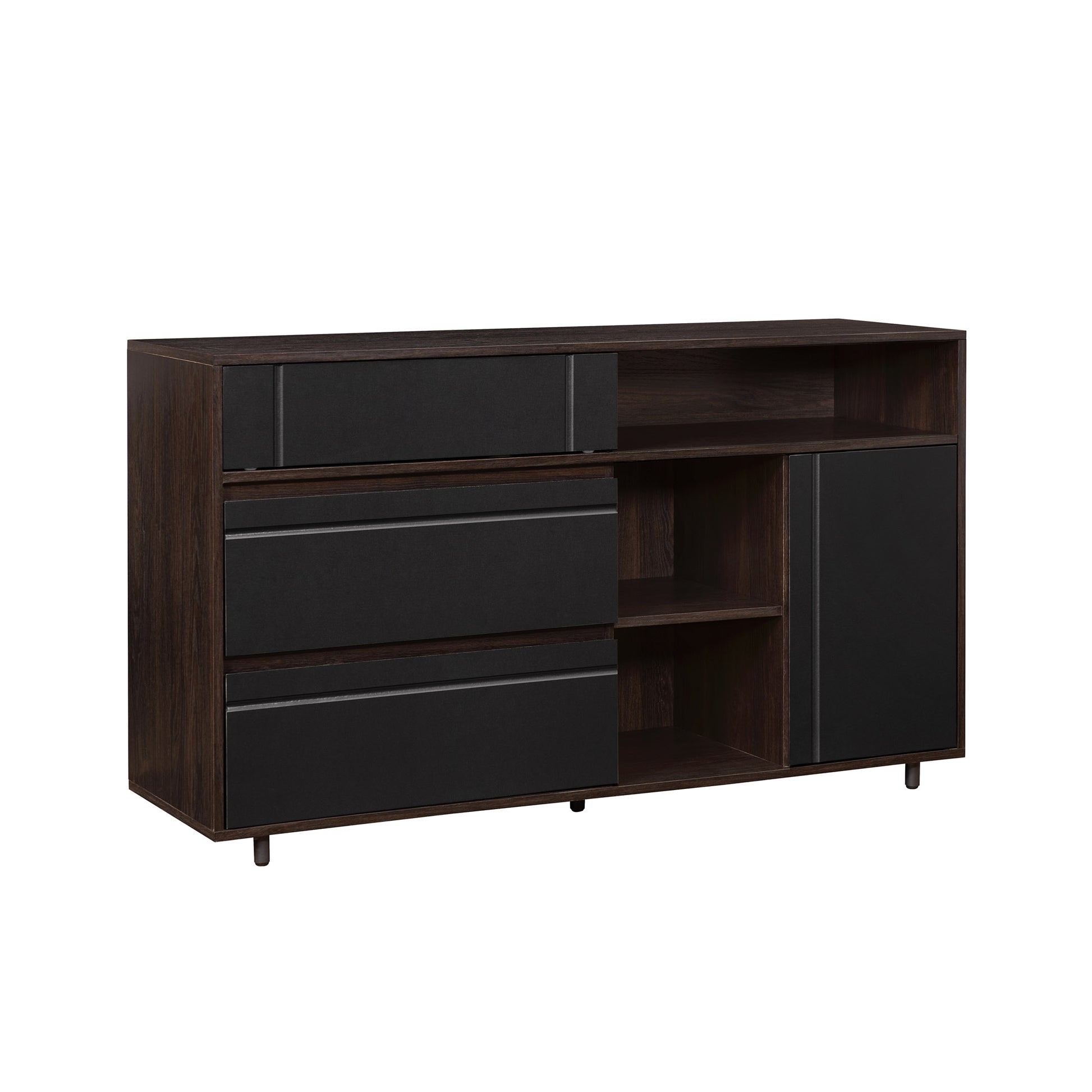 Contemporary Detailed Door Sideboard With Open Storage Dark Espresso Solid Black Espresso Mdf Mdf