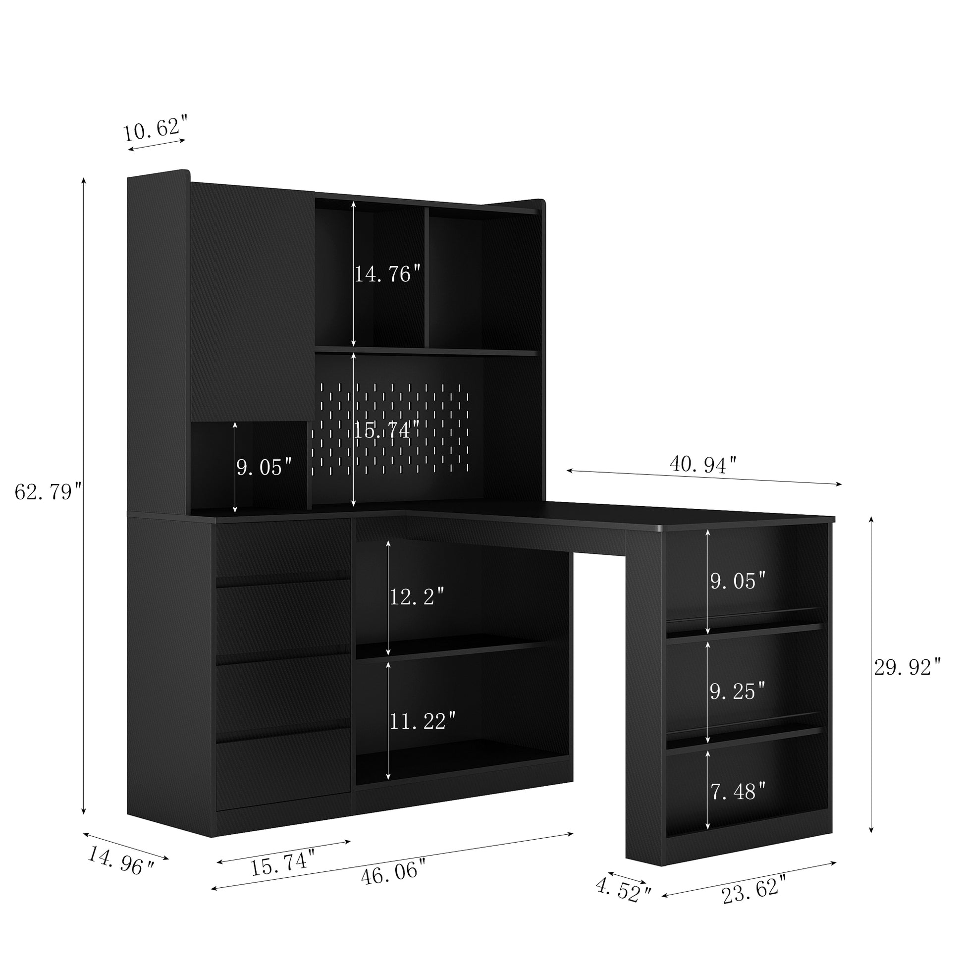 L Shaped Desk,Computer Desk With Drawers,Bookshelf & Hutch,With Led Light,Modern Corner Desk,Home Office Desk,L Shaped Study Table Writing Desk,Corner Gaming Computer Desk With Storage Black Mdf