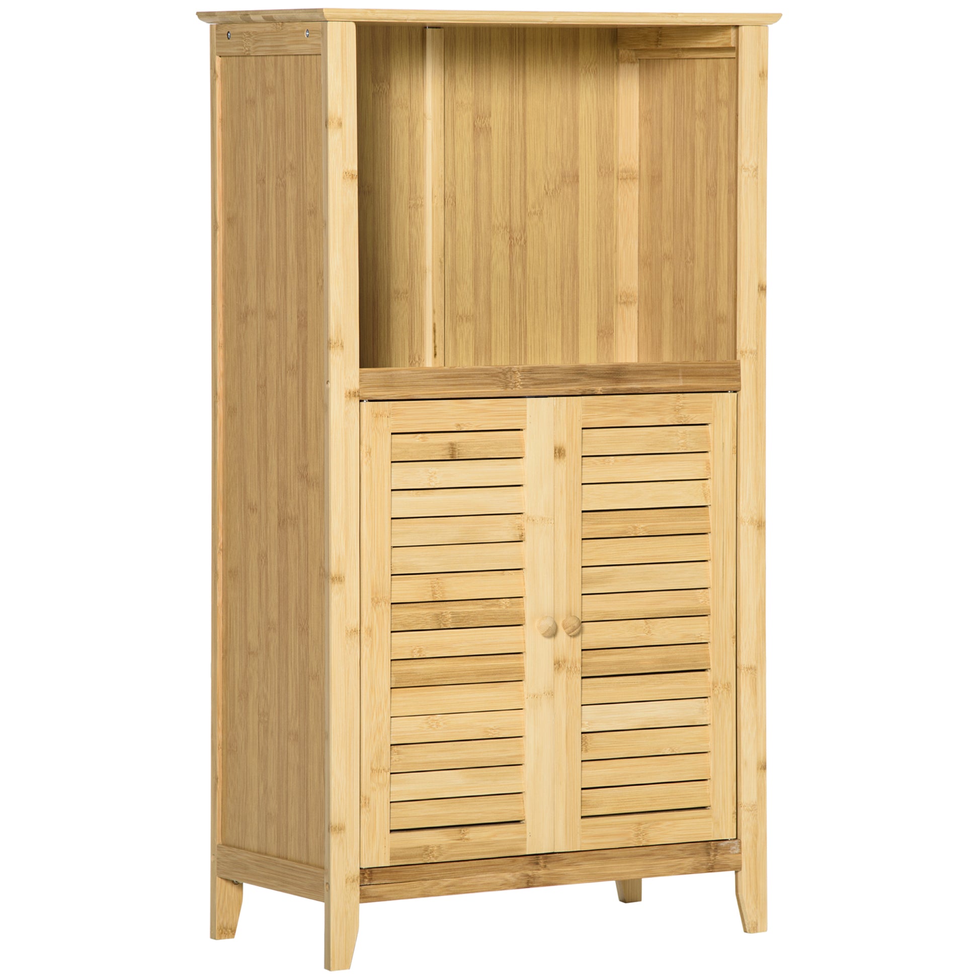 Homcom Bamboo Floor Cabinet Bathroom Floor Cabinet Living Room Organizer Tower With Multiple Shelves And Doors, Natural Natural Bamboo