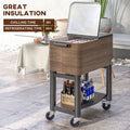 Outsunny Outdoor Cooler Cart, Rolling Beverage Ice Chest, Rugged Steel Patio Cooler With Locking Wheels, 60 Quart Capacity For Poolside Bbqs, Brown Brown Plastic