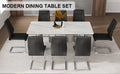 Table And Chair Set, Modern And Minimalist Dining Table. Imitation Marble Glass Sticker Desktop, Stainless Steel Legs, Stable And Beautiful. Comfortable Pu Seats. Dt 69 Black Silver Glass