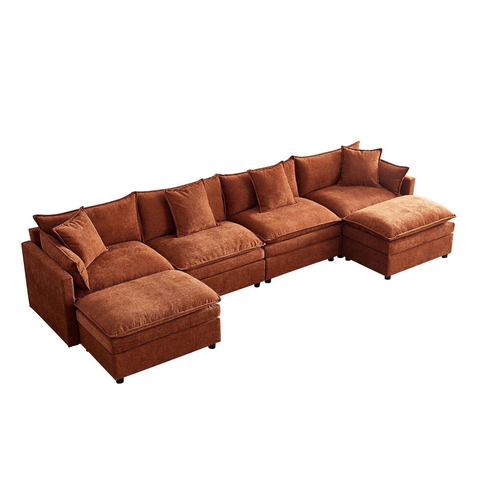 142.52"Modern Chenille U Shaped Sectional Sofa With Convertible Chaise, Comfy Cloud Couch Deep Sectional Sofa With Ottomans For Living Room Orange Wood Foam Chenille 4 Seat