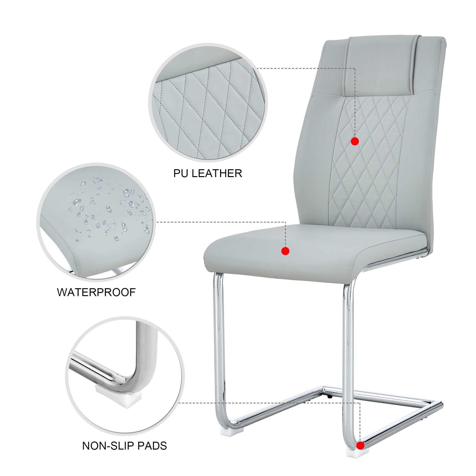 Table And Chair Set, Large Modern Rectangular Glass Table, Can Accommodate 6 8 People, Equipped With A 0.39 Inch Tempered Glass Tabletop And Large Mdf Table Legs, Comfortable And Soft Chairs. Grey Mdf Glass