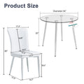 Table And Chair Set.A Modern Minimalist Round Dining Table With Transparent Tempered Glass Top And Silver Metal Legs,Paried With 4 Chairs With Pu Backrest And Seat Cushion And Silver Metal Legs. White Seats 4 Glass Metal