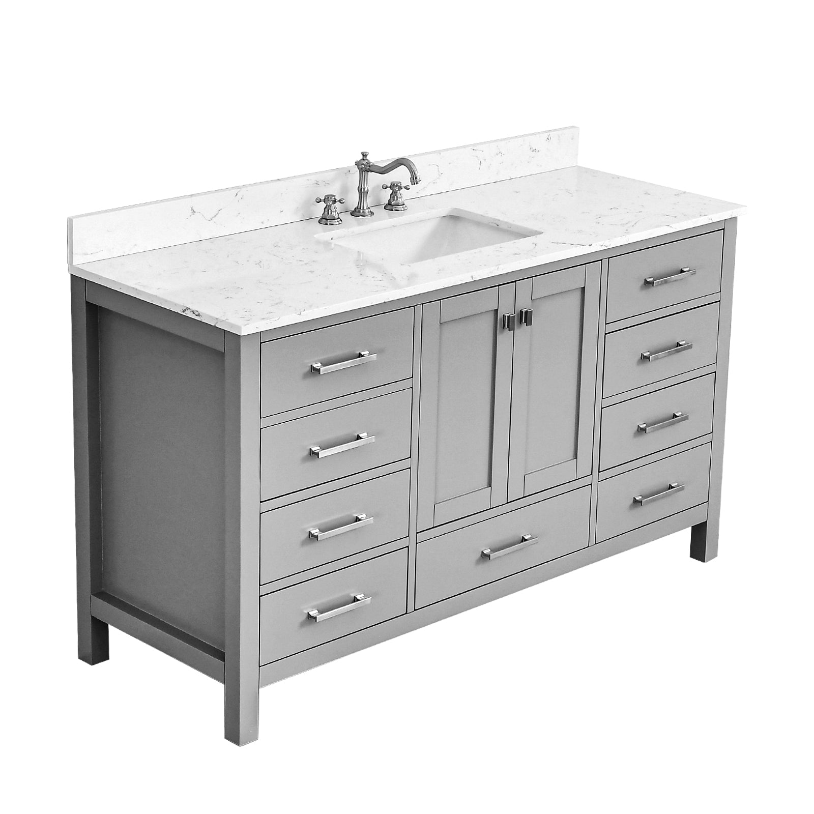 60"X 22" Bathroom Stone Vanity Top Engineered Color With Undermount Ceramic Sink And 3 Faucet Hole With Backsplash White Stone