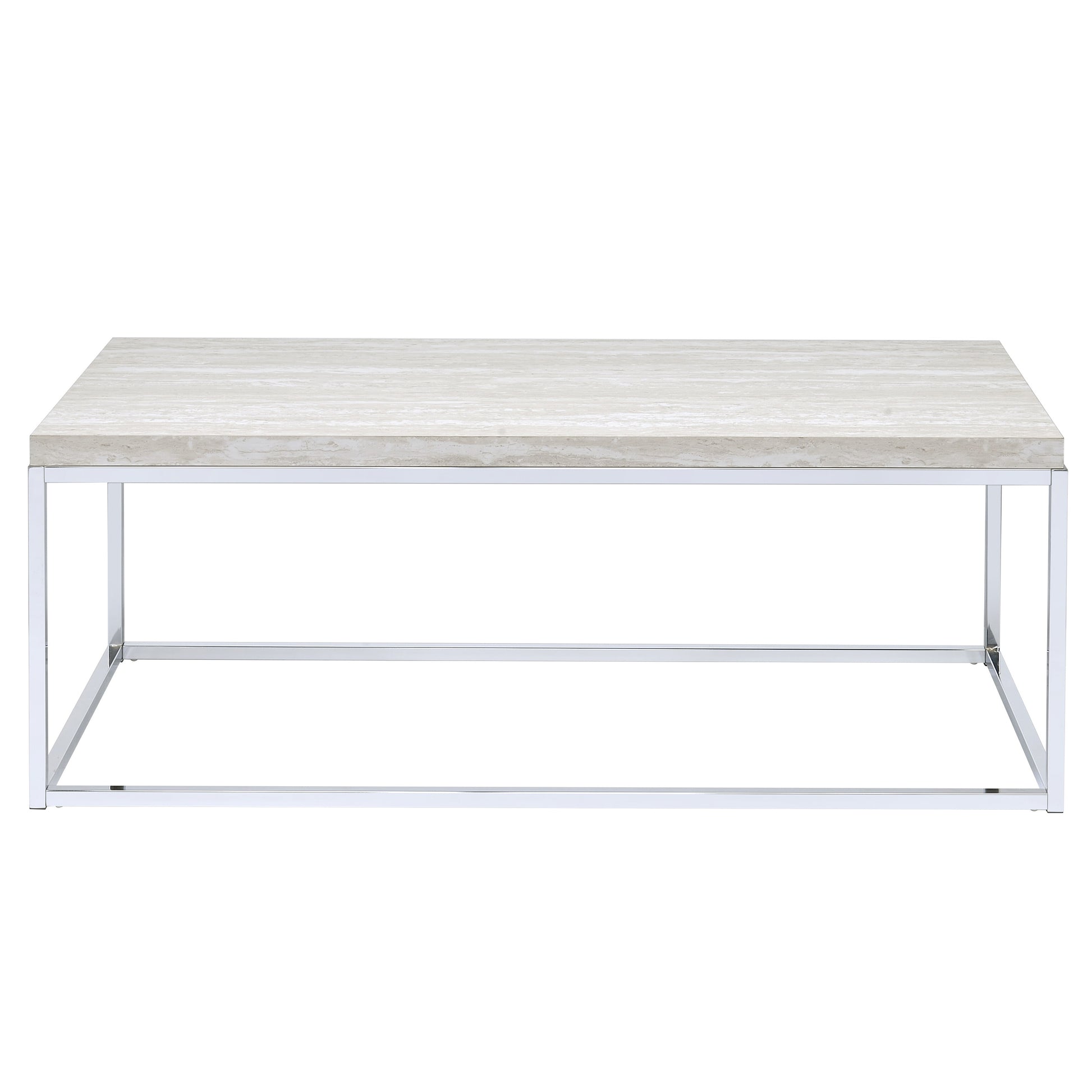 Light Oak And Chrome Coffee Table With Open Base Natural Primary Living Space Rectangular Wood Metal Sled
