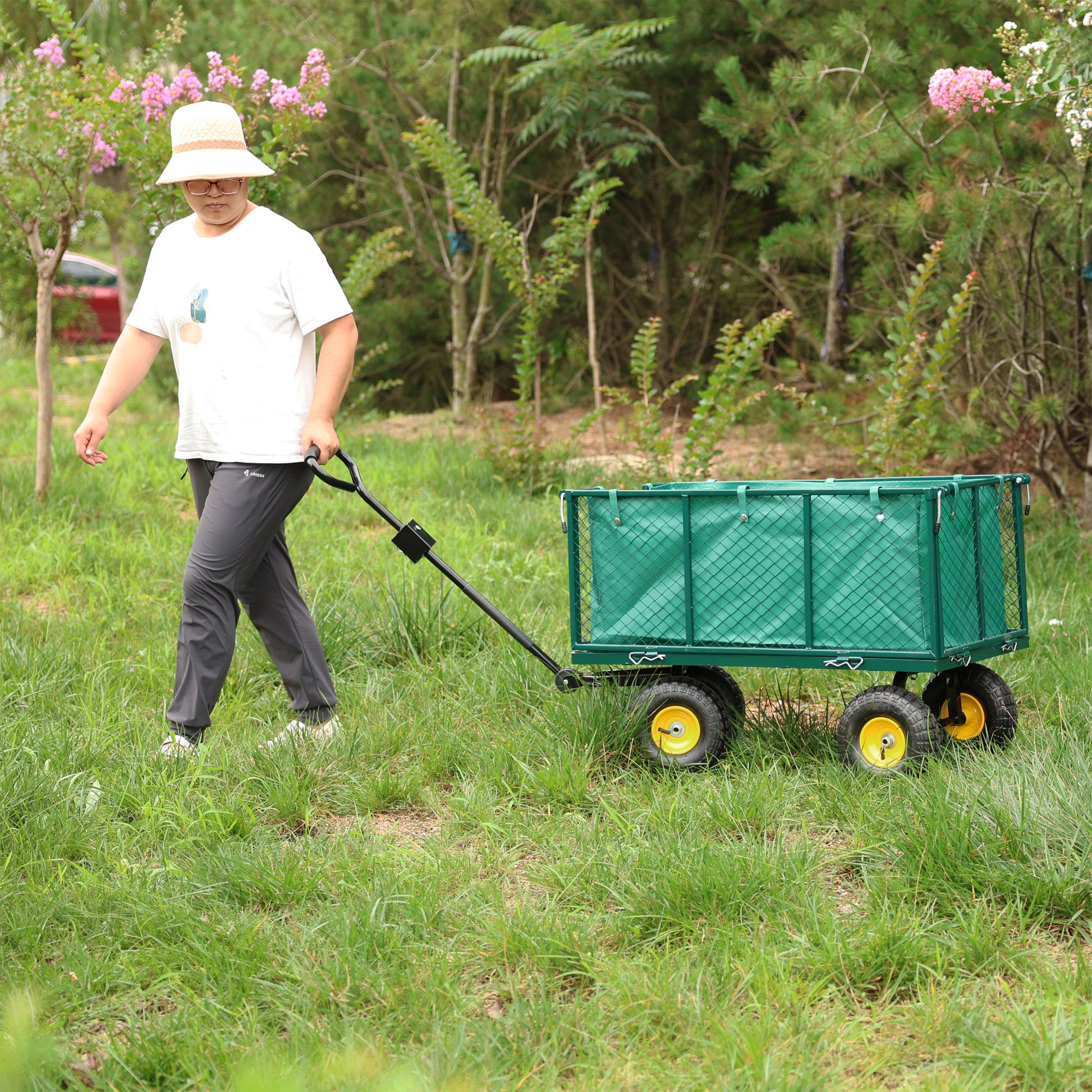 Flower Cart Garden Flower Cart Is Easier To Transport Firewood Green Cloth Bag Green Iron,Oxford Fabric