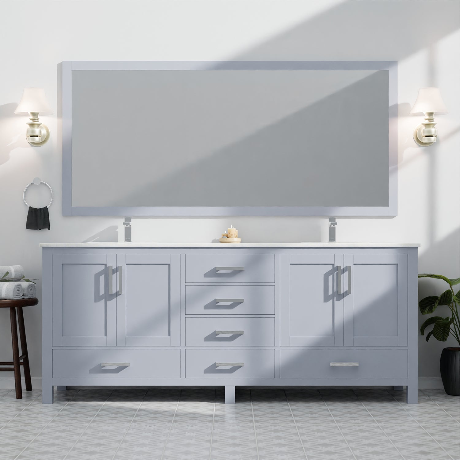 Dark Grey Double Bath Vanity 84 In. W X 22 In. D Dark Grey Plywood Wood