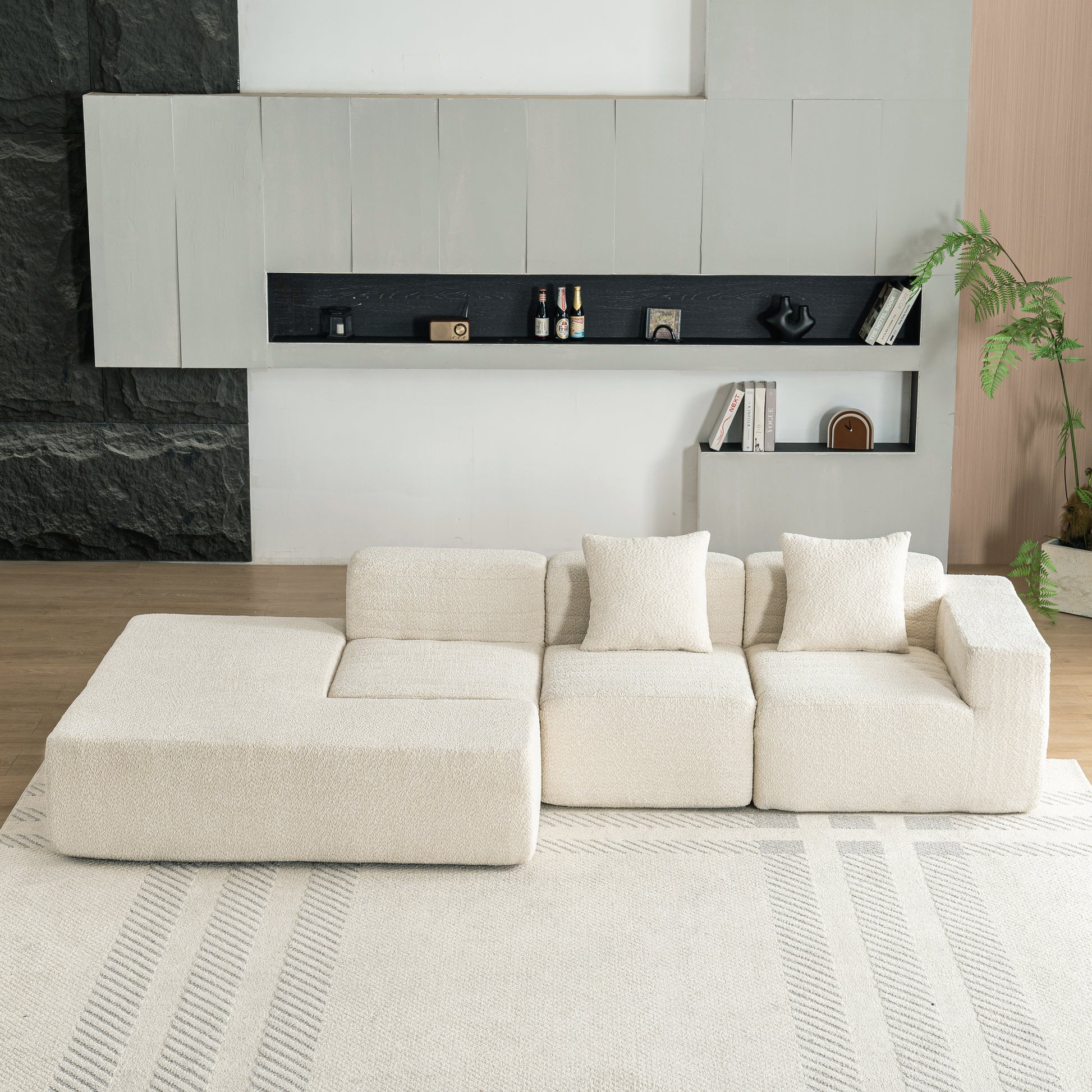 116.5" Sectional Sofa Full Compressed Sofa Couch Free Combined Sofa For Living Room, Beige Beige Foam Polyester 4 Seat